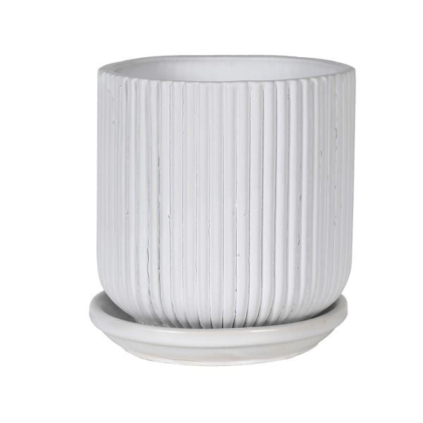white ribbed plant pot White Rib Plant Pot and Saucer Ceramic House Plant – Tessera