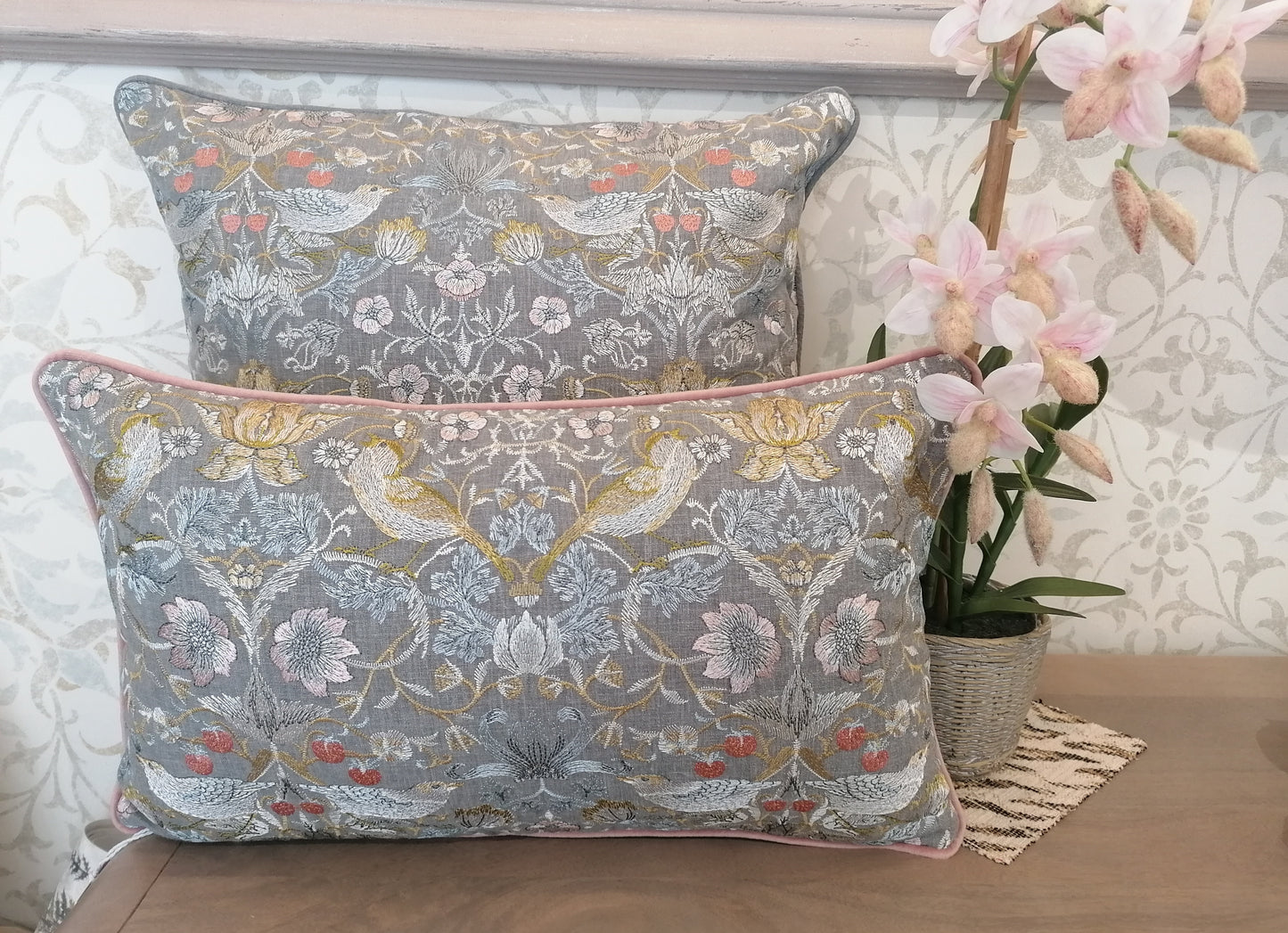 Slate Strawberry Thief Large Cushion