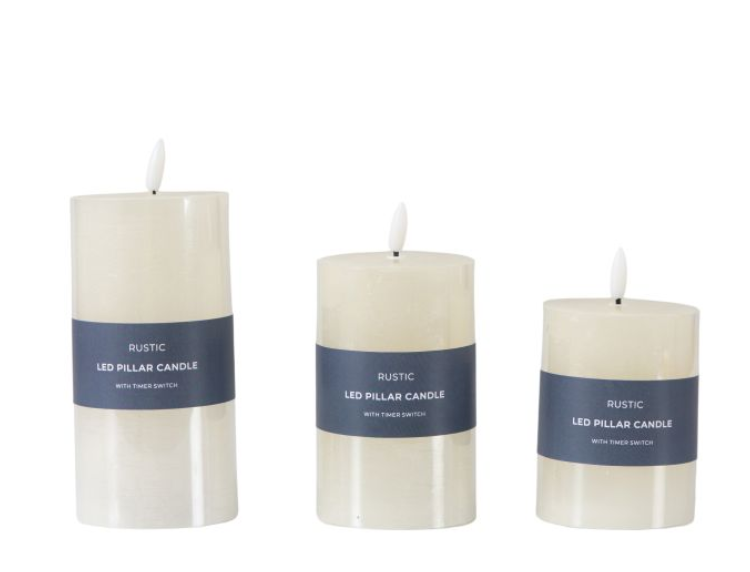 Set 3 Ivory LED Rustic Candles