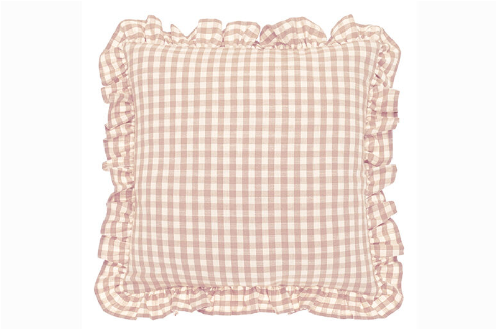 Pink Gingham Ruffle Cushion