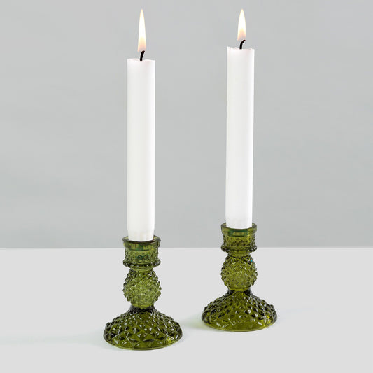 Green Pressed Glass Candle Stick
