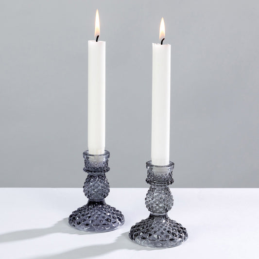 Grey Pressed Glass Candle Stick