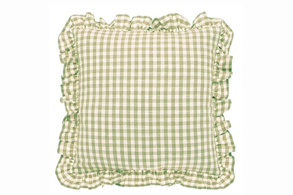 Olive Gingham Ruffle Cushion