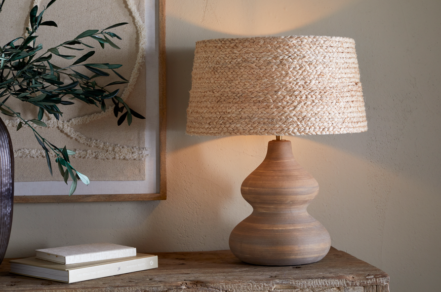 Curvy Ceramic Lamp with Natural Shade