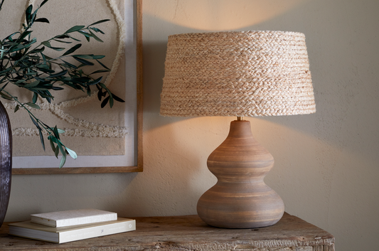 Curvy Ceramic Lamp with Natural Shade