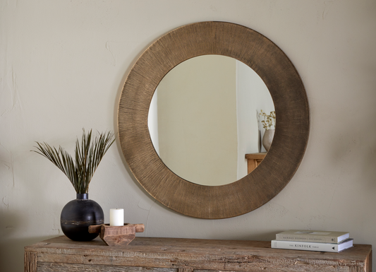 Warm Brass Round Mirror