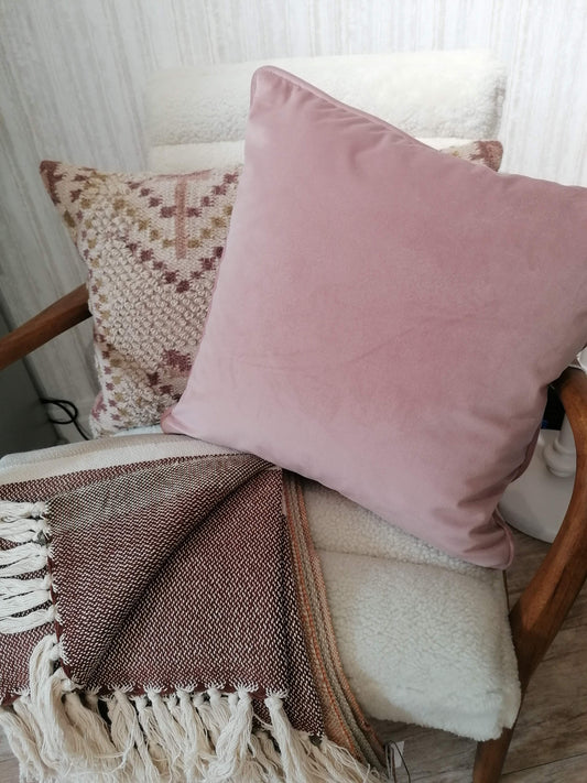 Blush Velvet Piped Cushion