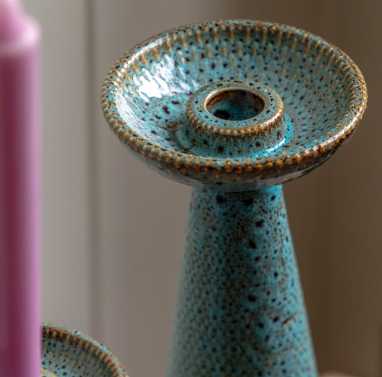 Teal Porto Candle Stick Set