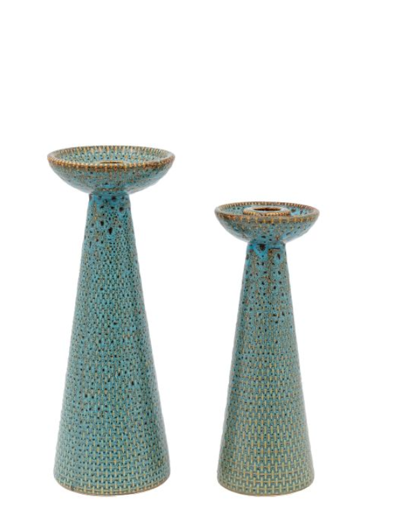 Teal Porto Candle Stick Set