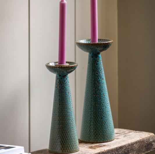 Teal Porto Candle Stick Set