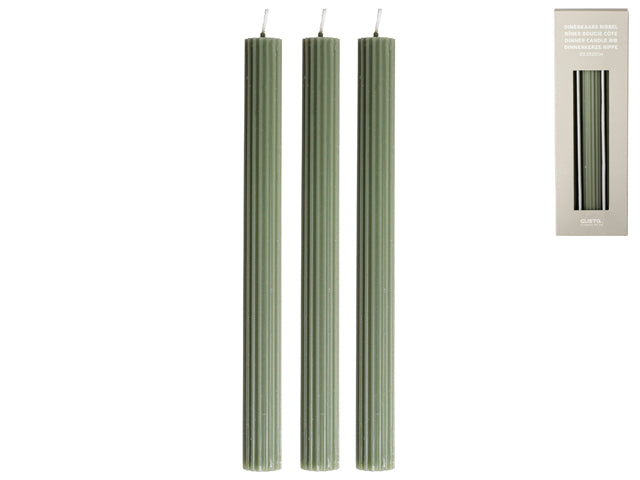 Green Ribbed Candle Set