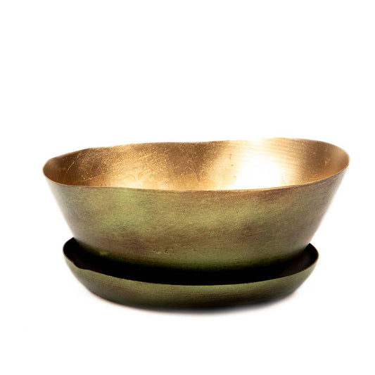 Brown Green Metal Dish & Saucer