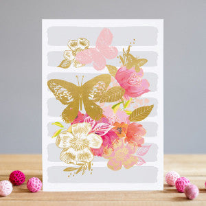 Gold Butterfly and Flower Card