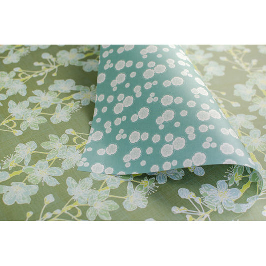 Green Cherry Blossom Gift Wrap - Reverse
