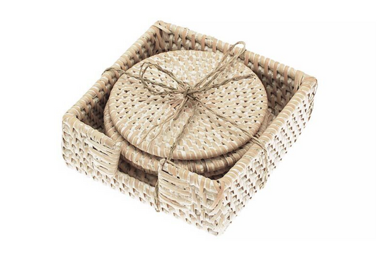 White Rattan Coasters